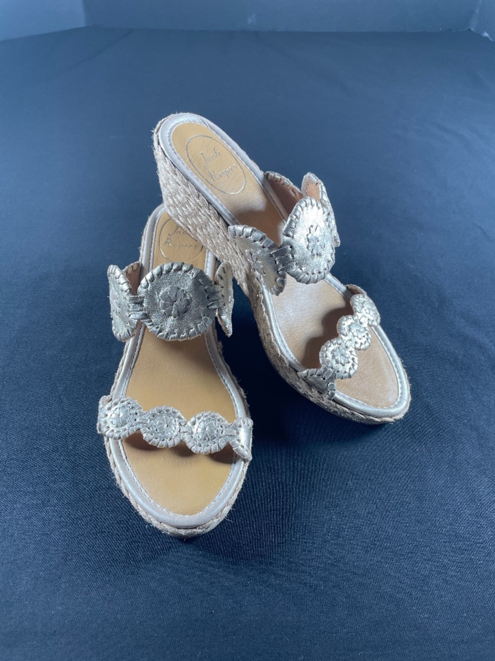 Jack Rogers Shelby Espadrille Wedge 7.5M in Platinum Country